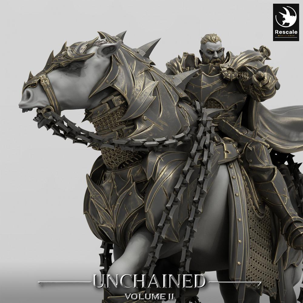 Product photo Tabletop 28mm Lord of the Print (LotP) 0: Tabletop miniature: Dark Paladin on Horse, Death Knight, Chaos Cavalryman, Rider Leader (24_05_O)