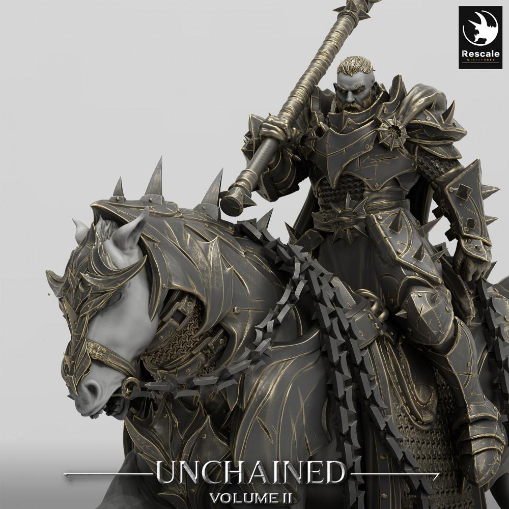 Product photo Tabletop 28mm Lord of the Print (LotP) 0: Tabletop miniature: Mounted Dark Paladin, Death Knight Lancer Rider on armored steed, Dread Knight heavy cavalry (24_05_Q)