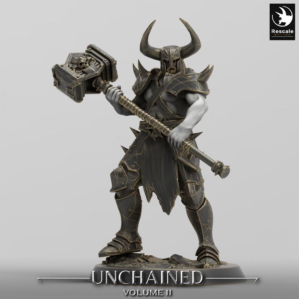 Product photo Tabletop 28mm Lord of the Print (LotP) 0: Tabletop miniature: Dark Knight / Demon Warrior with two-handed war hammer, elite warrior and boss miniature (24_05_C10)