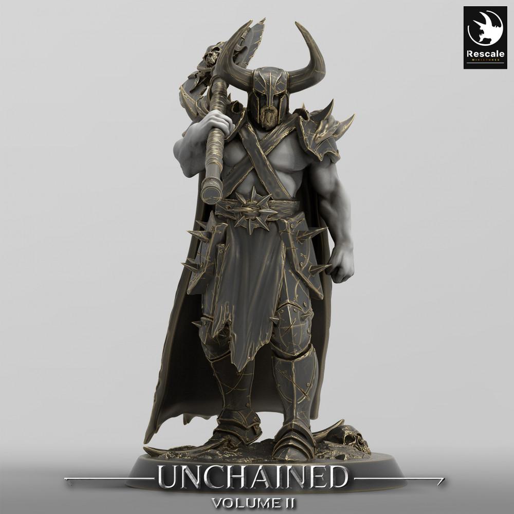 Product photo Tabletop 28mm Lord of the Print (LotP) 0: Fantasy Figure: Dark Warrior with Two-Handed Axe - Berserker, Dark Paladin, Cult Warrior (24_05_C1)