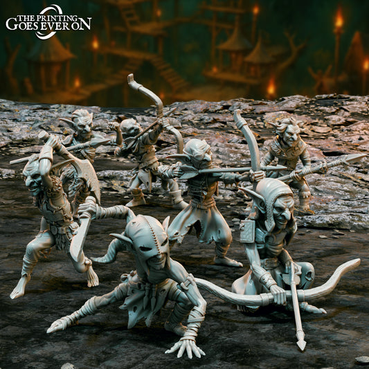 Product photo Tabletop 28mm The Printing Goes Ever On (TPGEO) 0: Goblin Squad - 5 warrior creatures - Hostile cave dwellers
