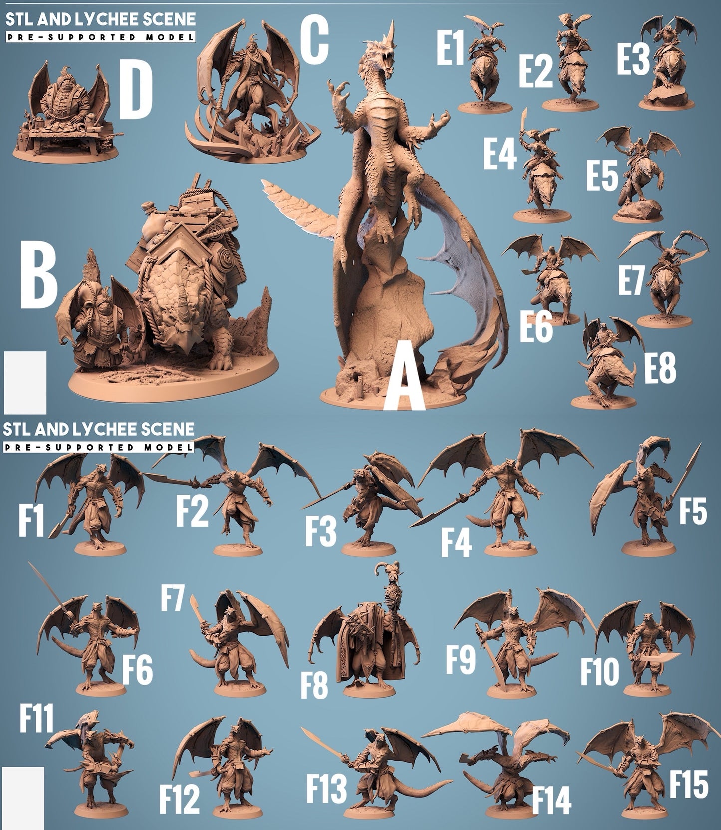 Product image 4 of 4: Tabletop Miniature: Dragonborn Warrior, Winged Lizardman with Scimitar, Draconic Warlord of the Desert (23_09_F7)