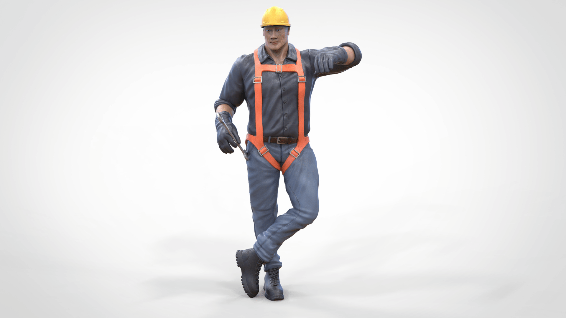 Product photo diorama and model building miniature figure: construction worker leaning