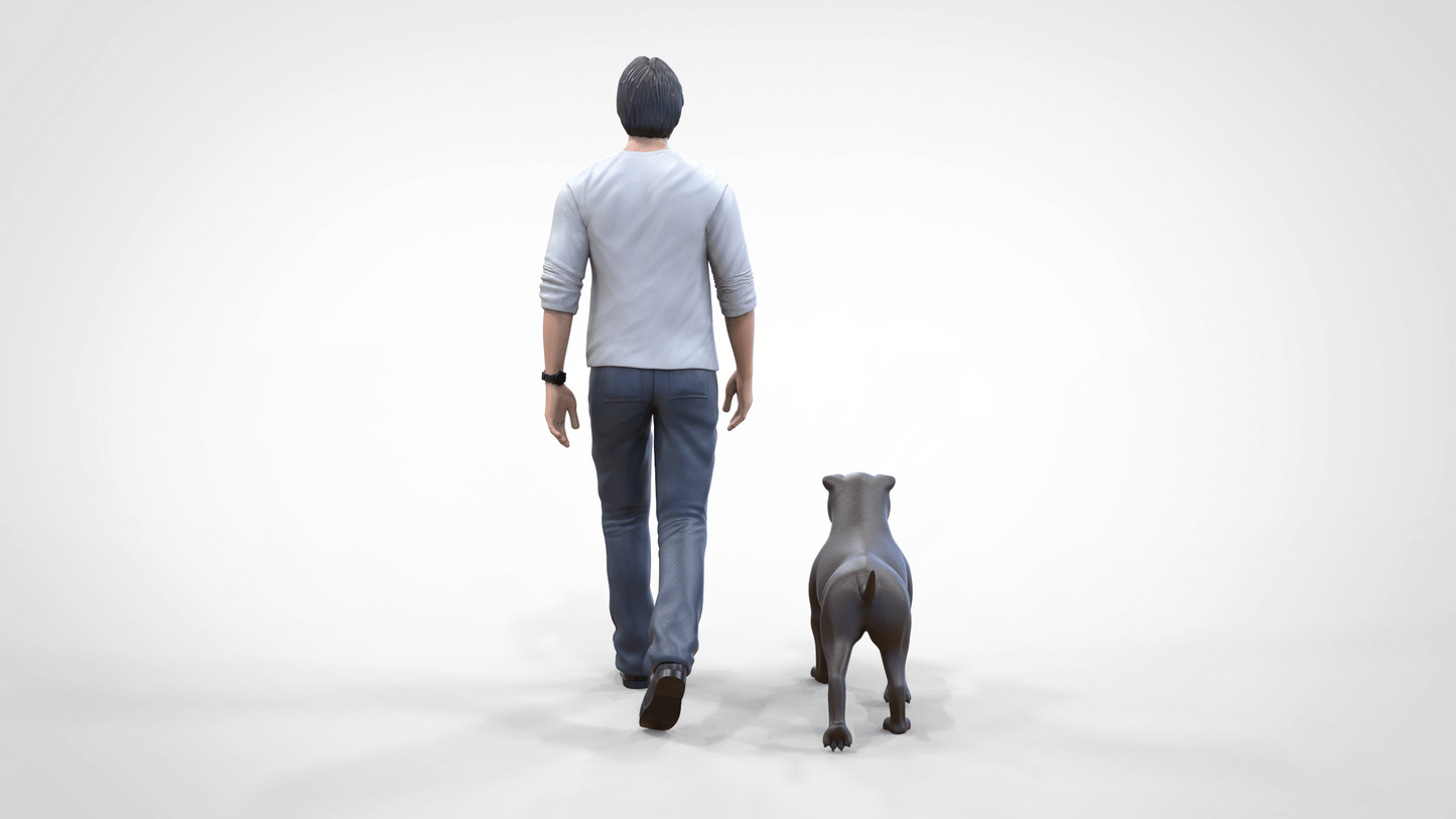 Product photo diorama and model building miniature figure: Man with dog - Walker