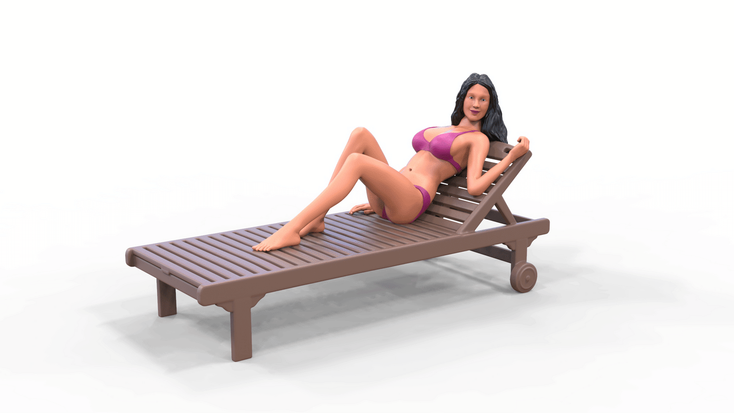 Product photo diorama and model building miniature figure: Woman on lounger