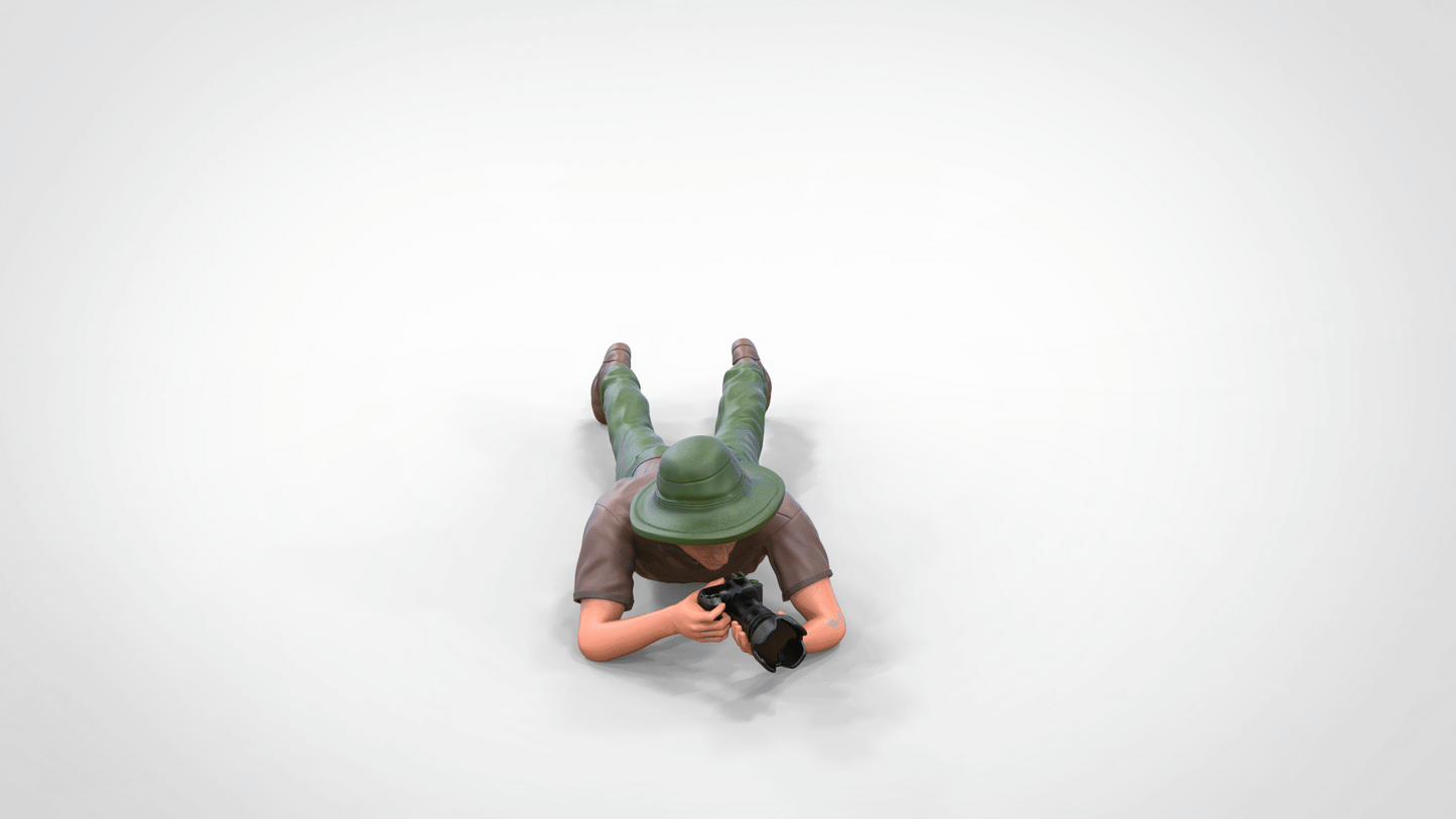 Product photo diorama and model building miniature figure: Photographer lying down