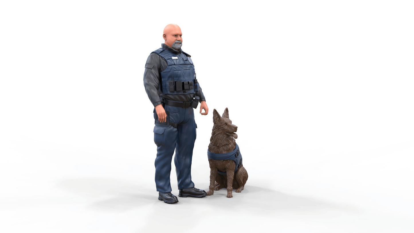 Product photo diorama and model building miniature figure: Policeman with dog