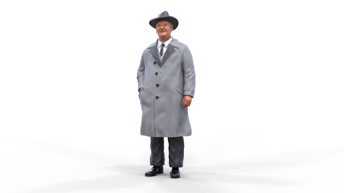 Product photo diorama and model building miniature figure: Old man in coat - 1920s gangster