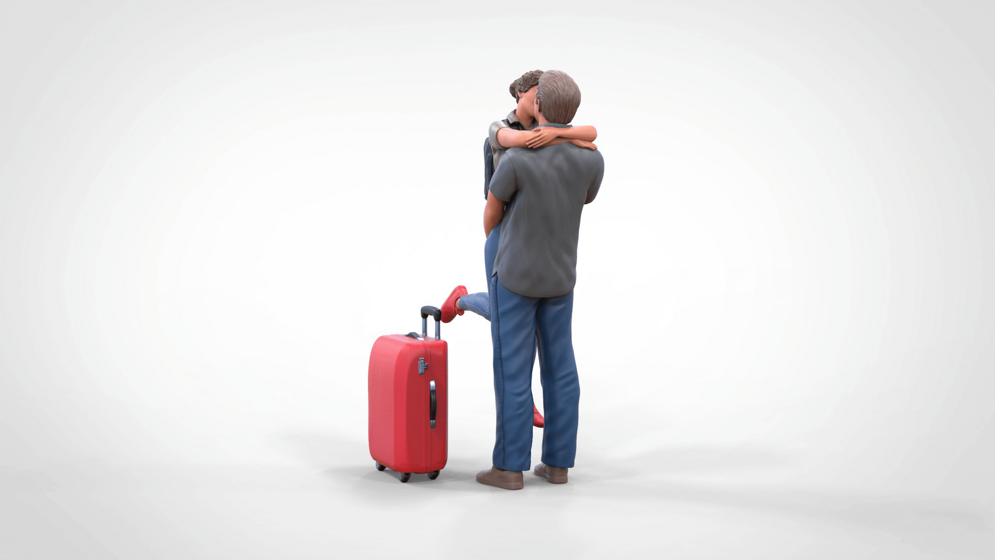 Product photo diorama and model building miniature figure: Couple with suitcase - Farewell of a traveling couple in love