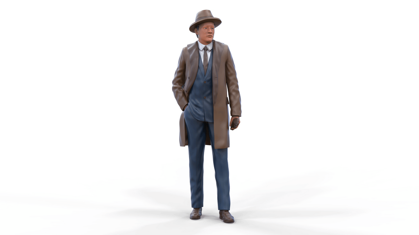 Product photo diorama and model building miniature figure: Vintage man - 1920s gangster in coat