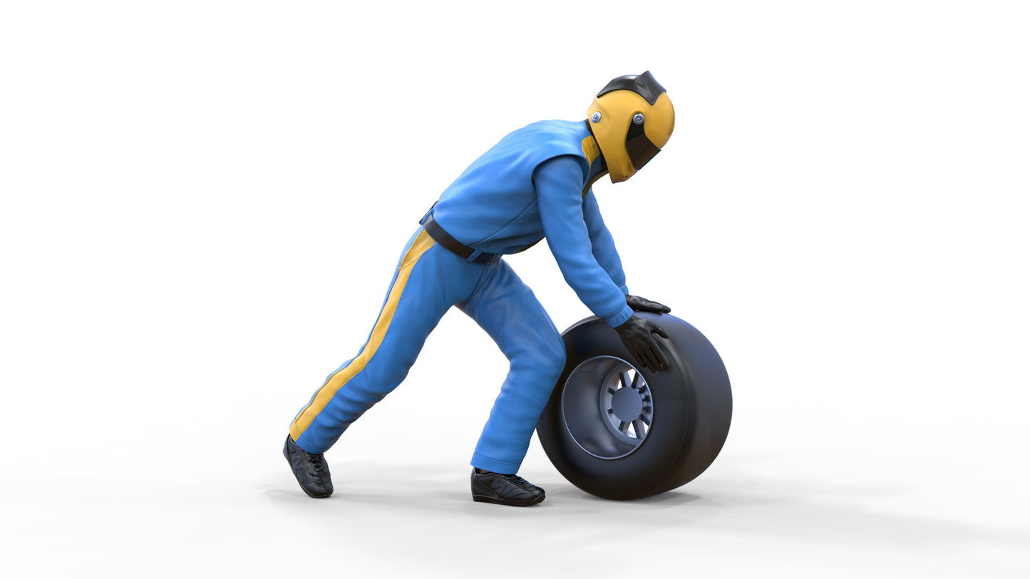 Product photo diorama and model building miniature figure: Pit Crew Tire Change 2