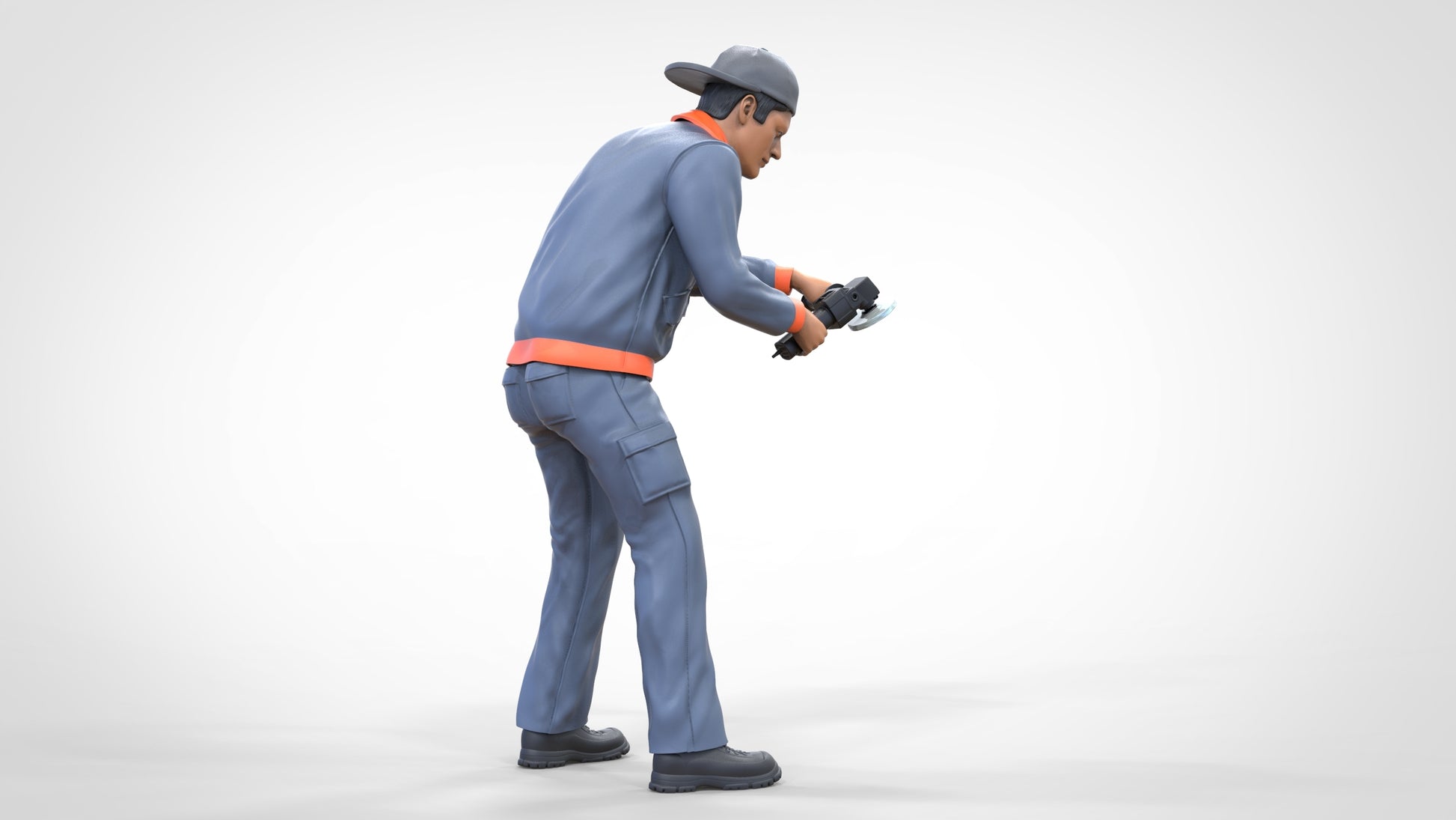 Product photo diorama and model building miniature figure: Mechanic with angle grinder