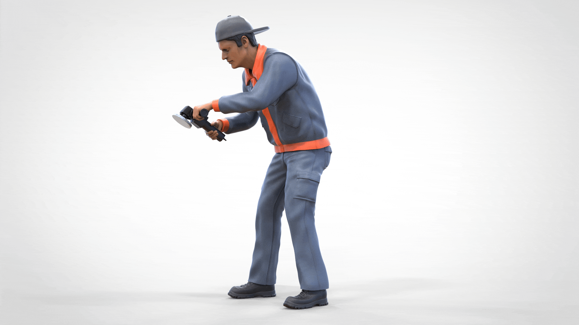 Product photo diorama and model building miniature figure: Mechanic with angle grinder