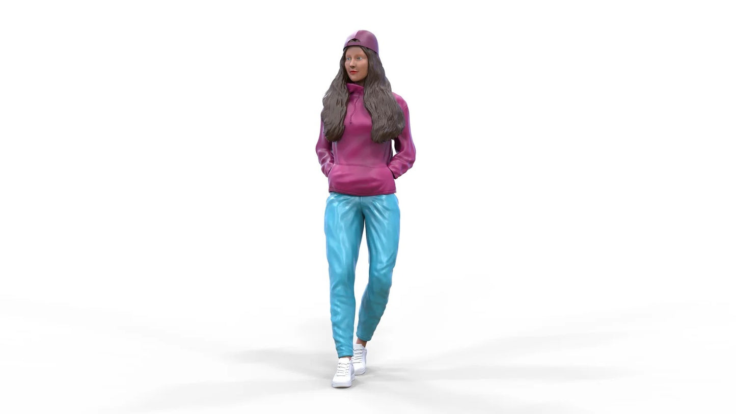 Product photo diorama and model building miniature figure: Woman with hoodie | Hip Hopper