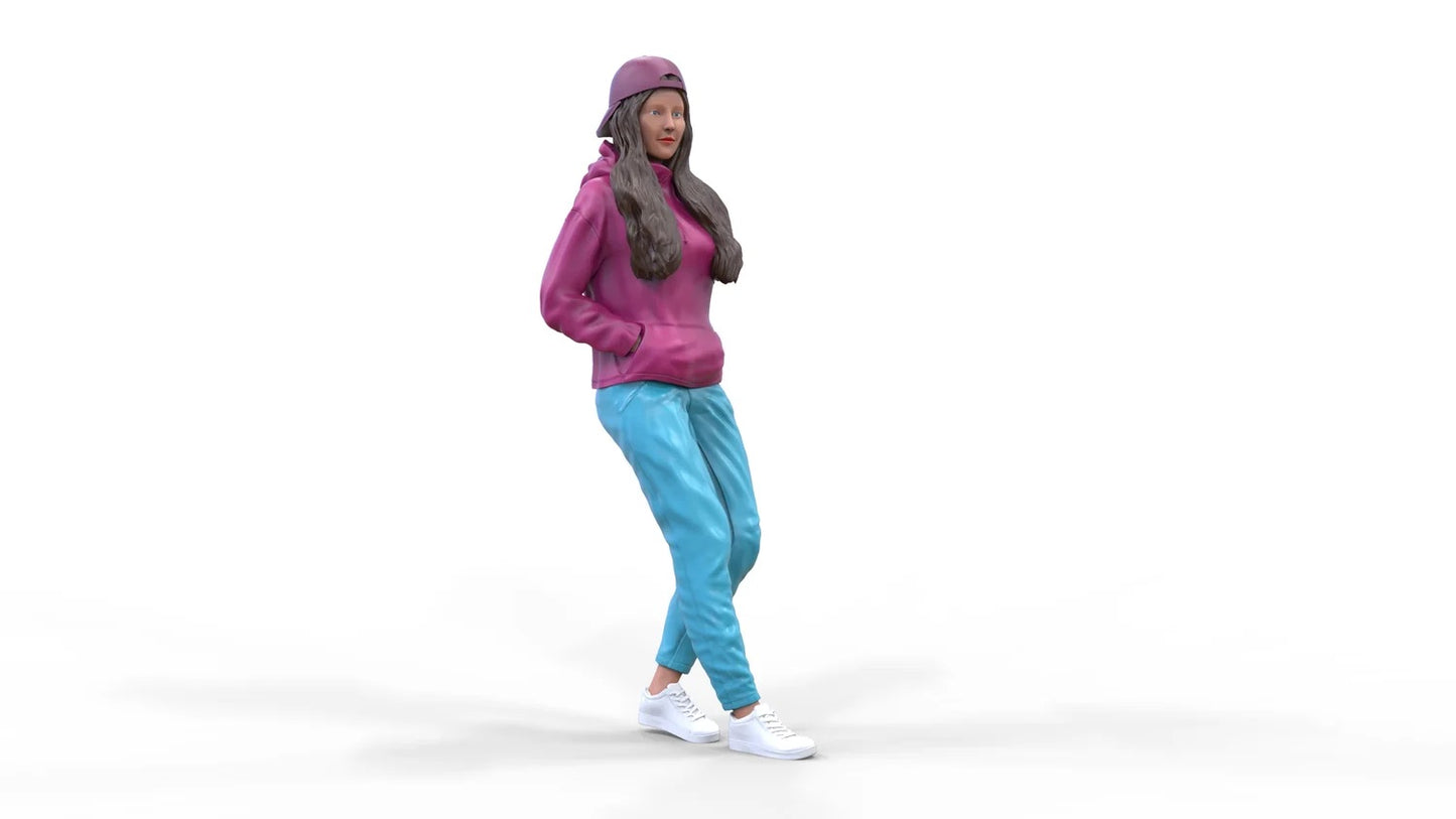 Product photo diorama and model building miniature figure: Woman with hoodie | Hip Hopper