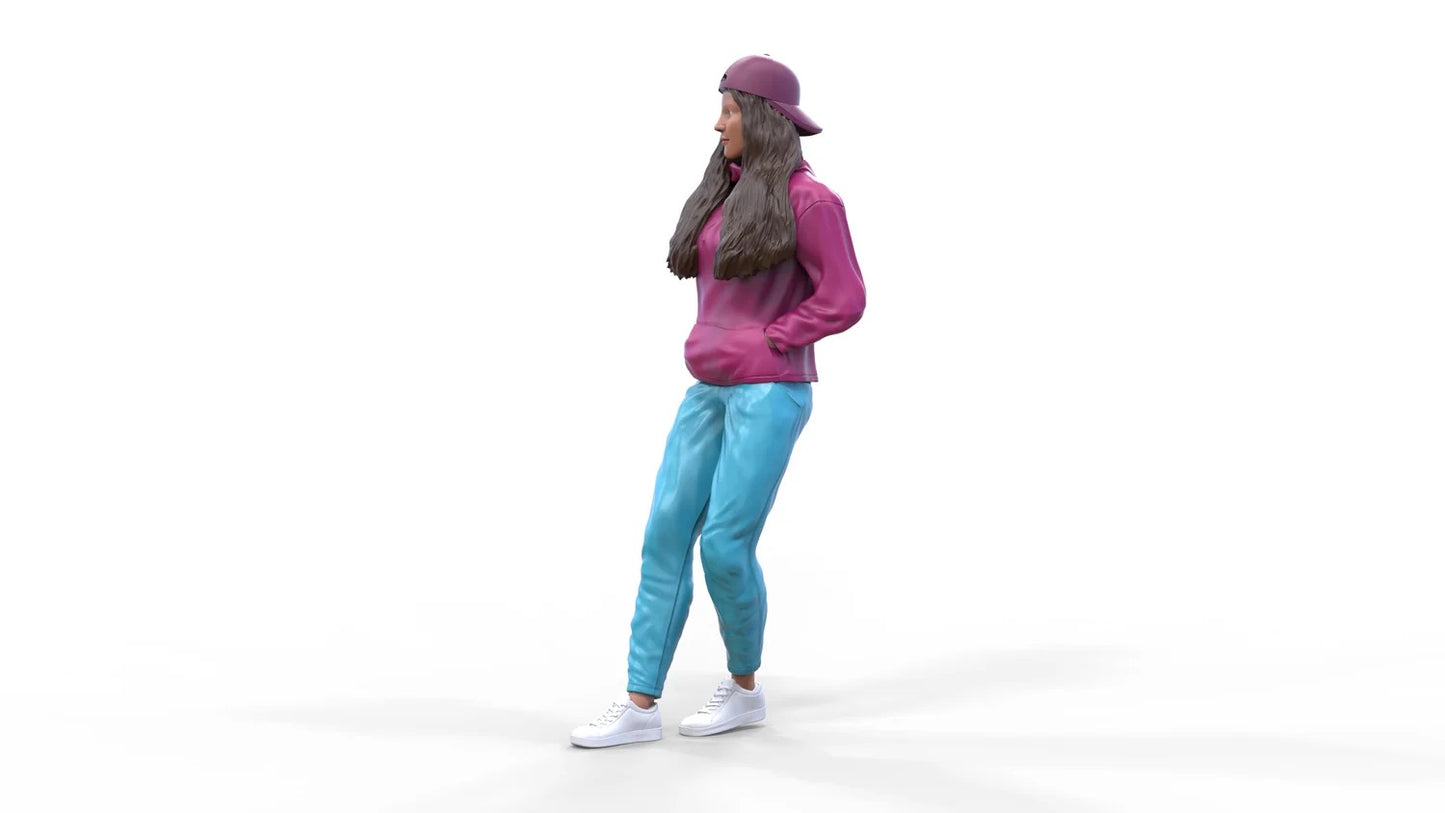 Product photo diorama and model building miniature figure: Woman with hoodie | Hip Hopper