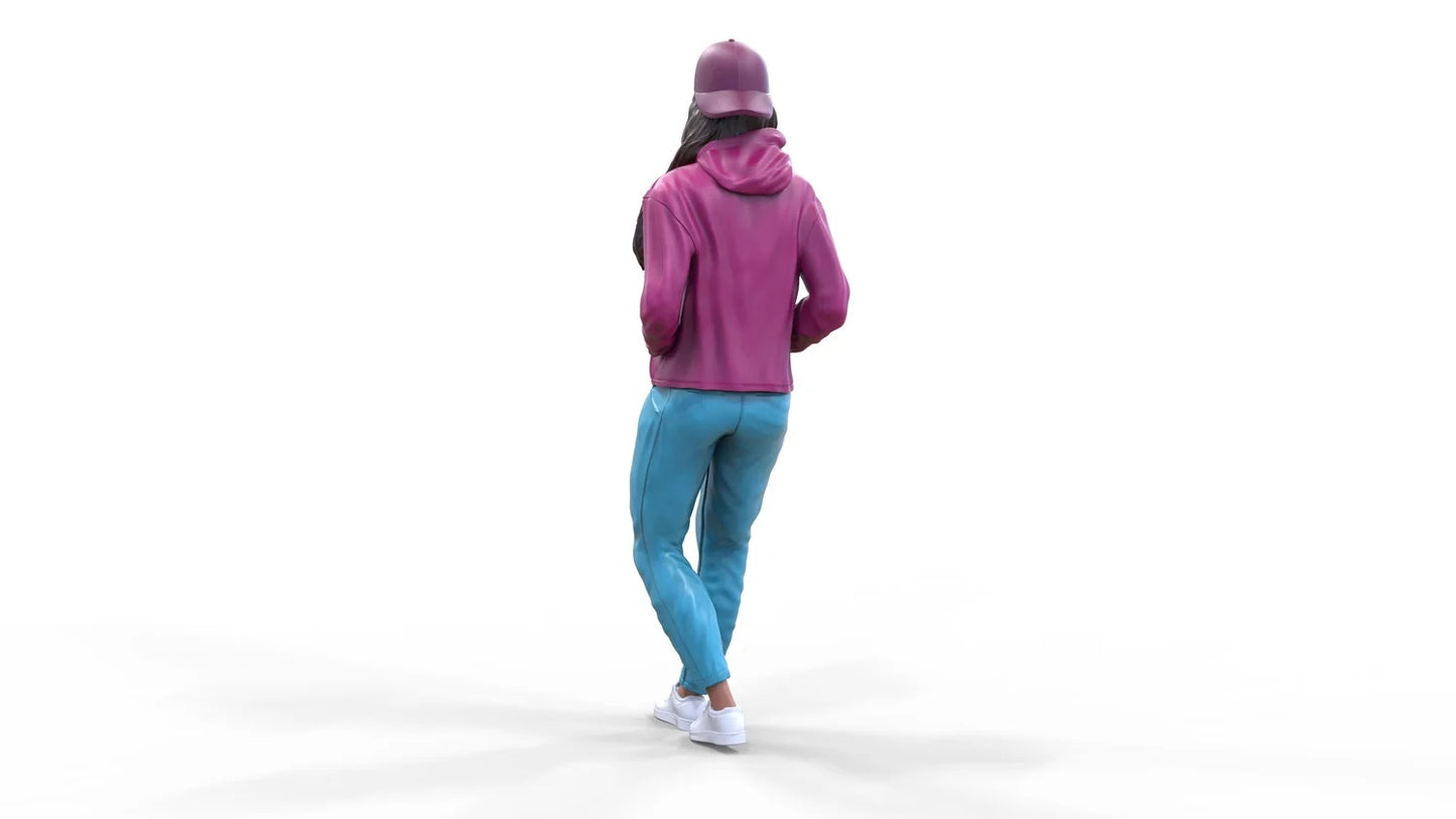 Product photo diorama and model building miniature figure: Woman with hoodie | Hip Hopper