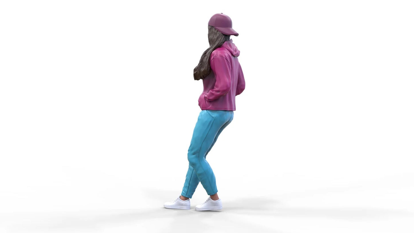 Product photo diorama and model building miniature figure: Woman with hoodie | Hip Hopper
