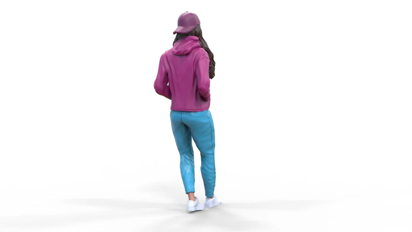 Product photo diorama and model building miniature figure: Woman with hoodie | Hip Hopper