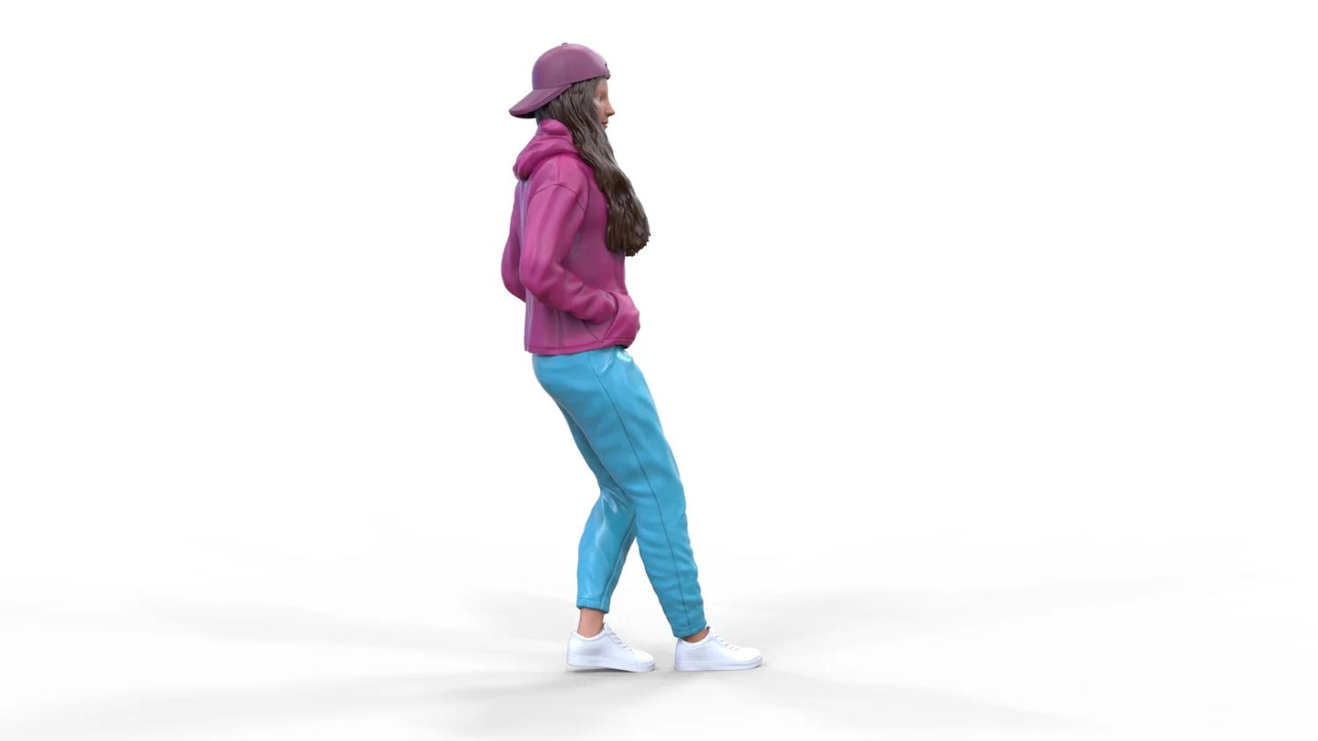 Product photo diorama and model building miniature figure: Woman with hoodie | Hip Hopper