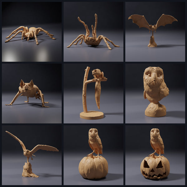 Collage featuring animal figures by Animal Den Miniatures: Spooky Animals, Release 26_10.