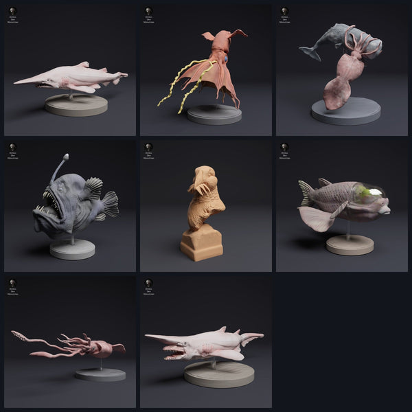 This image is the category image for the release 25_04: Tiefsee-animal miniatures and animal figures for diorama and model building.