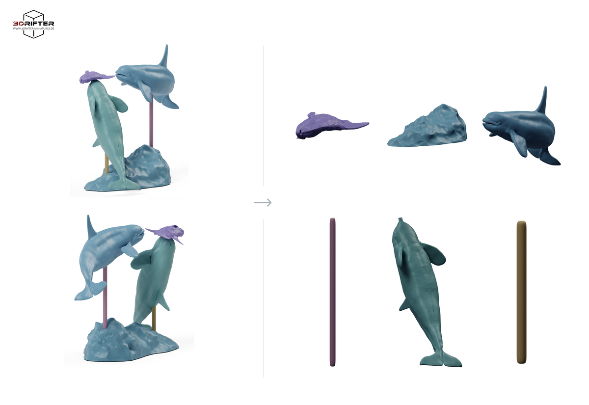 Product photo of animal figure Animal Den Miniatures 2: Marine animals: ocean sunfish and orcas (26_09_07)