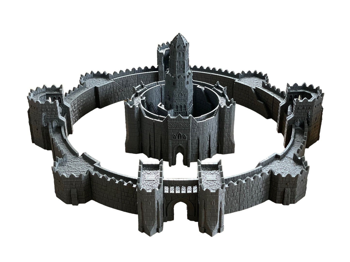 Product photo Wargaming and Tabletop 28mm Terrain, Terrain Piece: The Printing Goes Ever On (TPGEO) Huge Fortress - Ivory City Modular Castle - Kingdom of Gonthan - Gate, Wall, Tower, Citadel