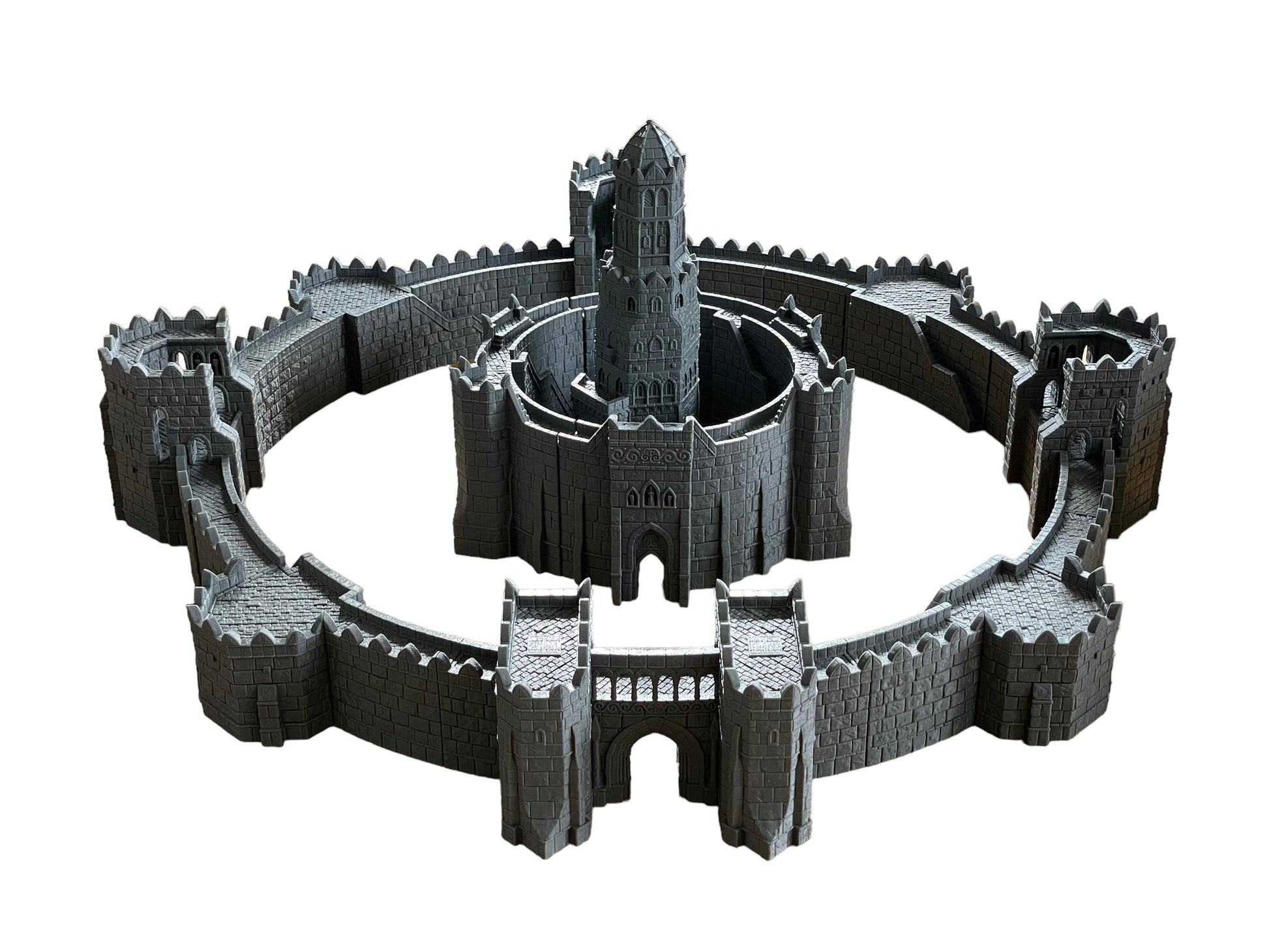 Product photo Wargaming and Tabletop 28mm Terrain, Terrain Piece: The Printing Goes Ever On (TPGEO) Huge Fortress - Ivory City Modular Castle - Kingdom of Gonthan - Gate, Wall, Tower, Citadel