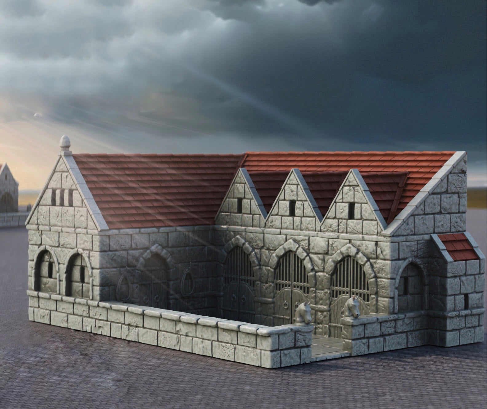 Product photo Tabletop 28mm The Printing Goes Ever On (TPGEO) 0: Stables Ivory City - Kingdom of Gonthan - Tabletop Terrain