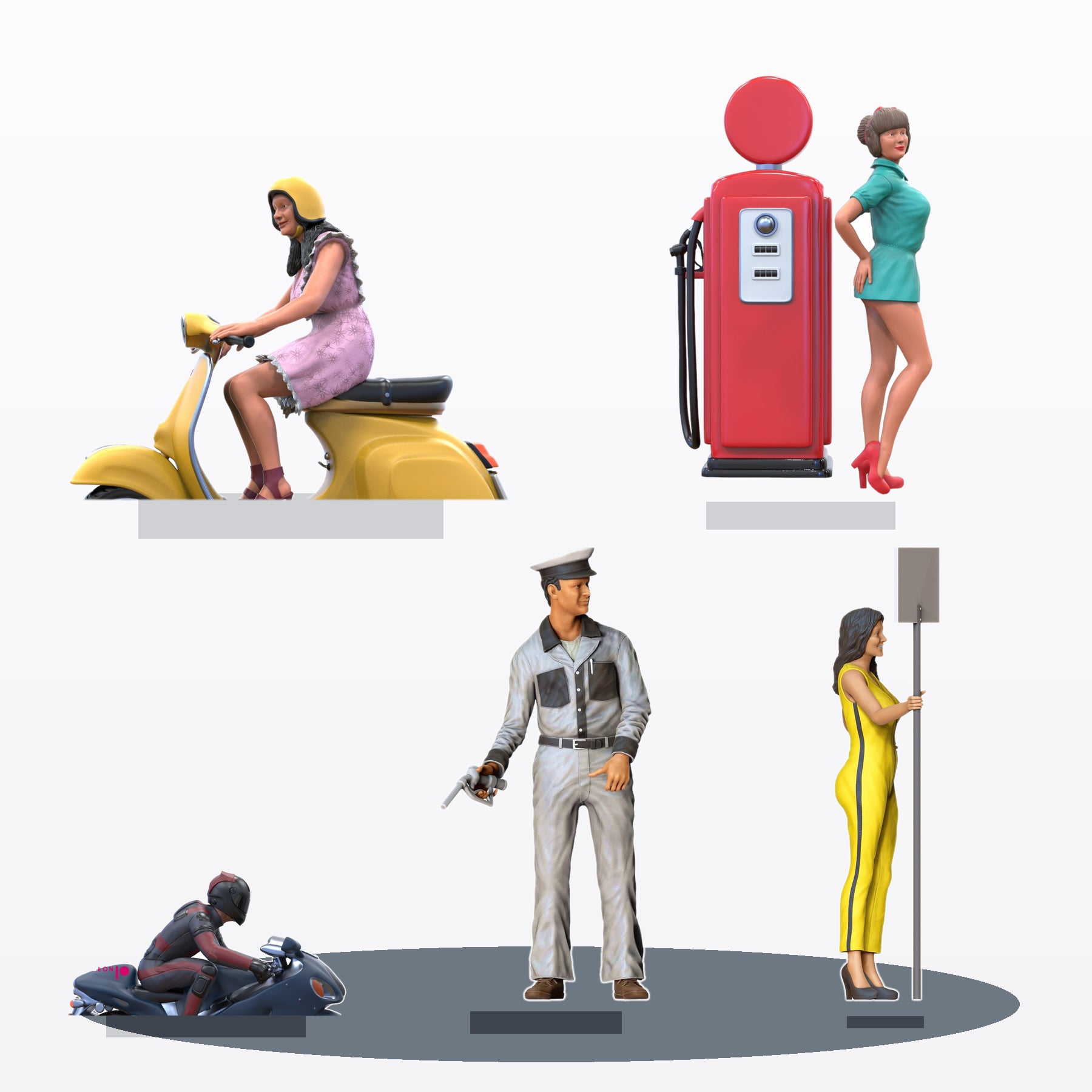 Diorama model-making product photo 1: Diorama figure set: petrol station and motorcycle meet-up (No. S121)