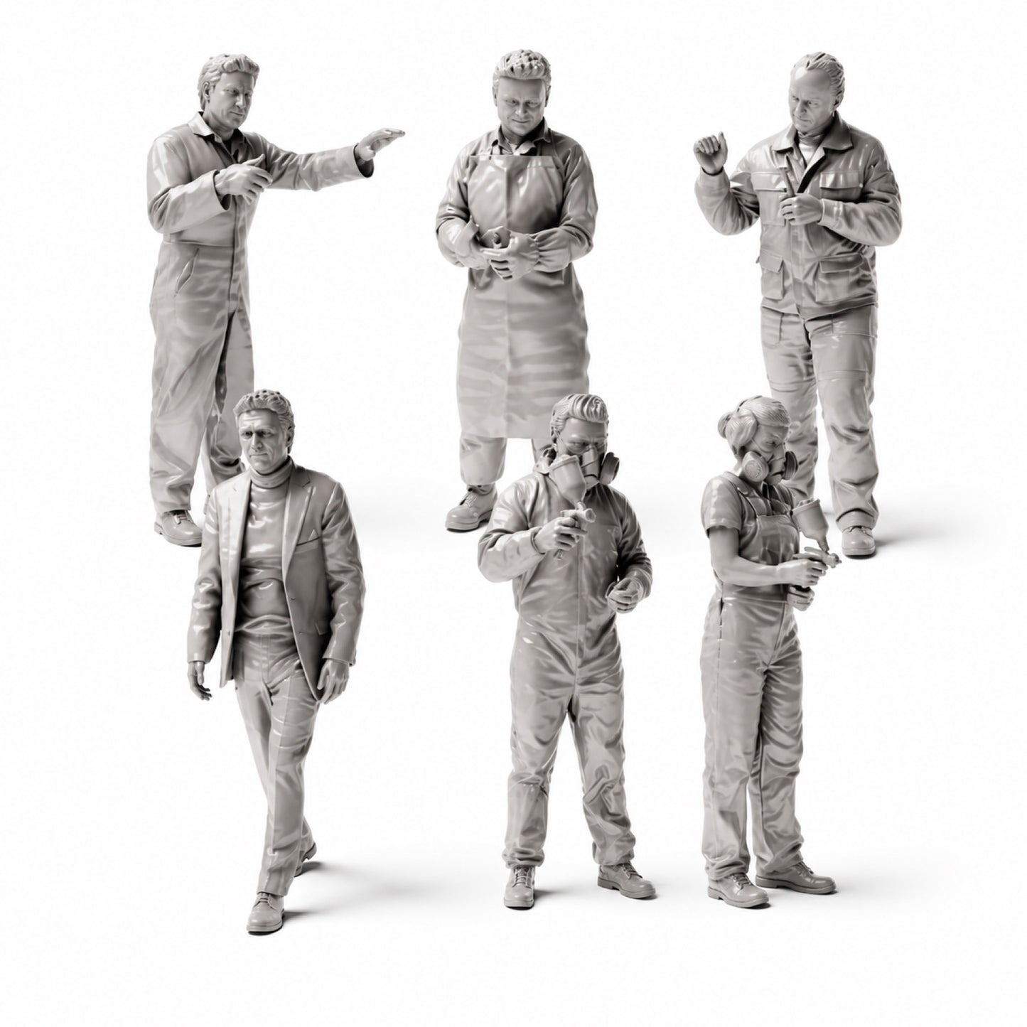 Diorama model making product photo 1: Car paint shop and bodywork garage figure set (No. S48) - 6 figures