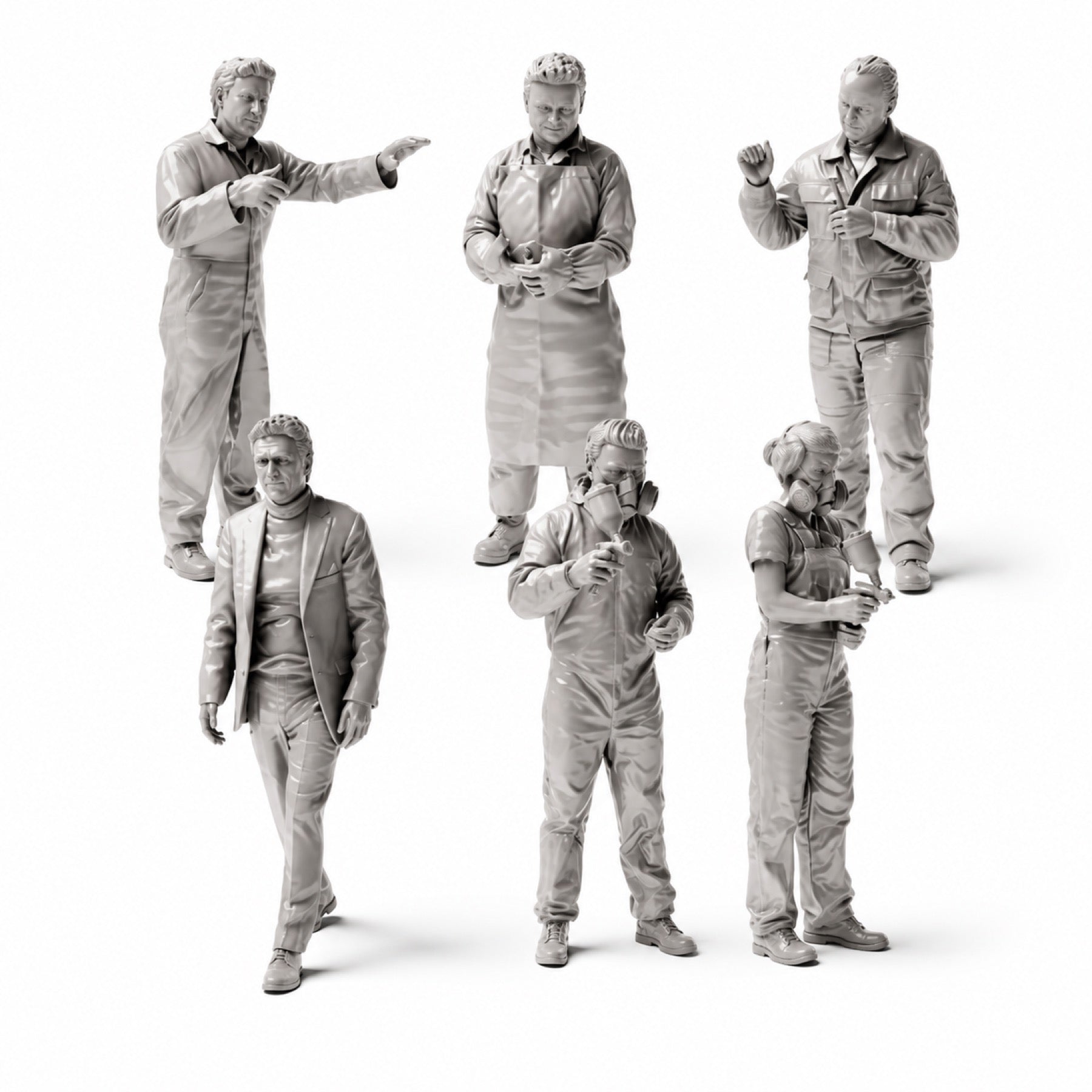 Diorama model making product photo 1: Car paint shop and bodywork garage figure set (No. S48) - 6 figures