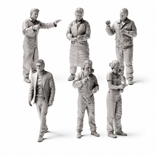 Diorama model making product photo 1: Car paint shop and bodywork garage figure set (No. S48) - 6 figures