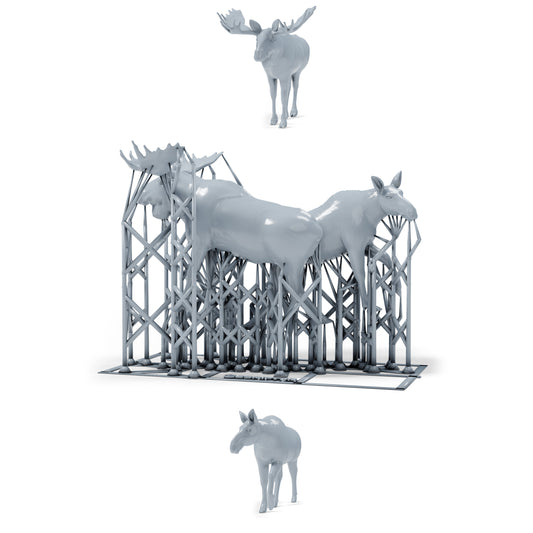 Diorama model-making product photo 0: Wildlife diorama miniature: bull moose and cow moose (h0_48)