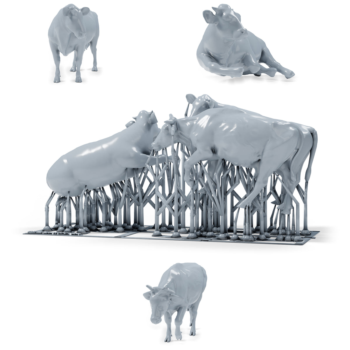 Diorama modeling product photo 0: Diorama miniature cattle: Three cows in standing, walking, and lying poses (h0_53)