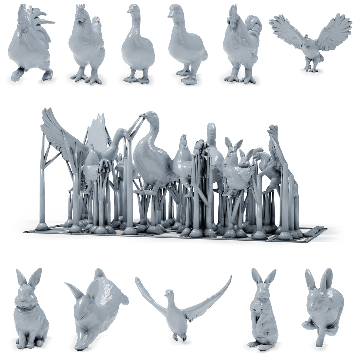 Diorama model-making product photo 0: Farm animal diorama miniatures: chickens, ducks, goose and rabbits (h0_51)