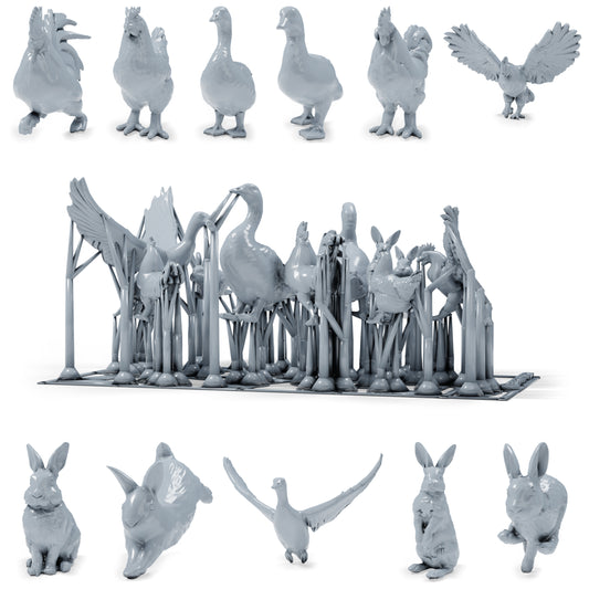 Diorama model-making product photo 0: Farm animal diorama miniatures: chickens, ducks, goose and rabbits (h0_51)