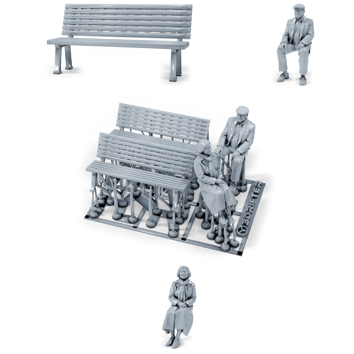 Diorama Modellbau Produktfoto 0: Diorama Figuren Set: Älteres Paar mit zwei Parkbänken (h0_38)