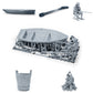 Diorama Modellbau Produktfoto 0: Diorama Angler Set: Angler mit Ruderboot, Ruder, Eimer und Lagerfeuer (h0_41)
