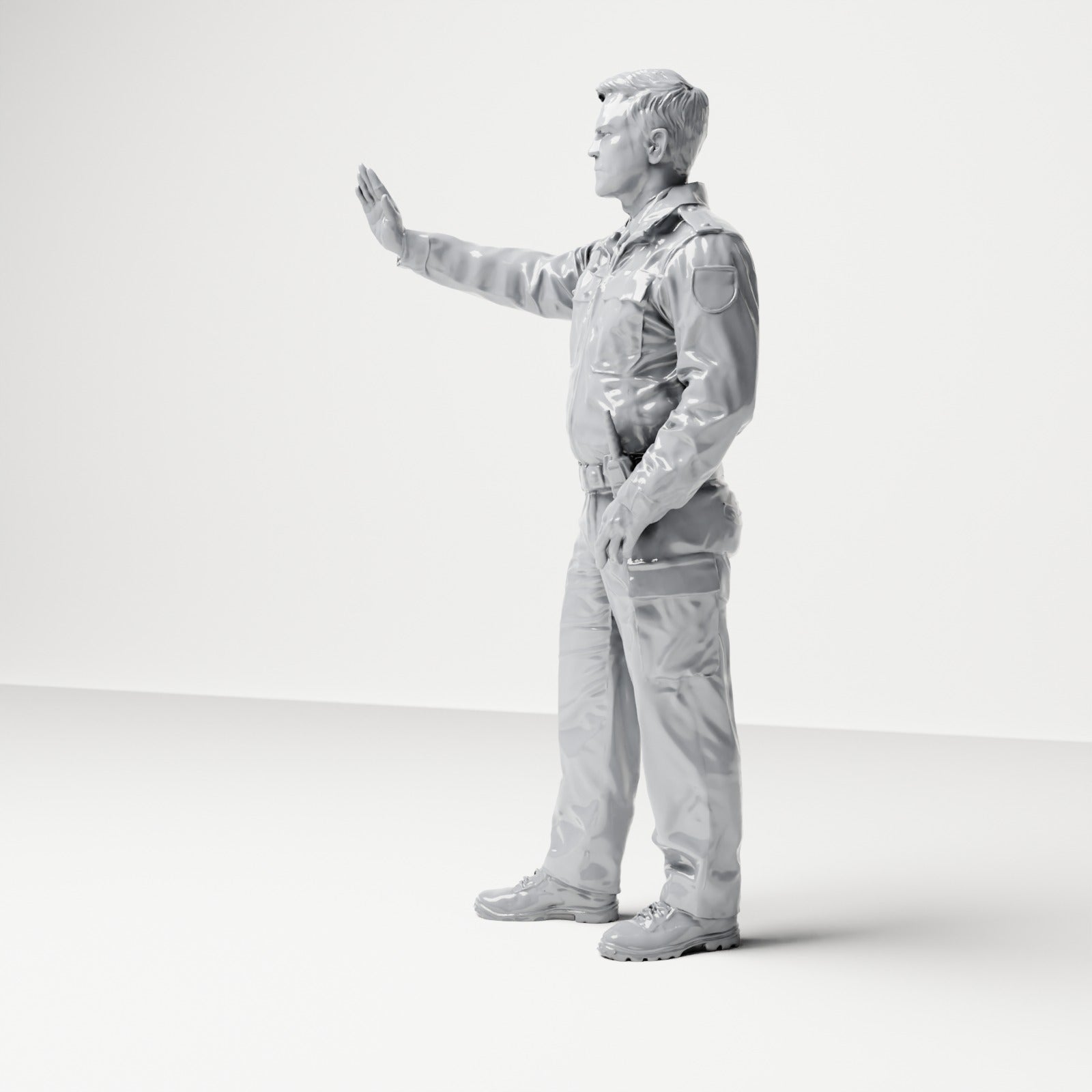 Diorama model building product photo 1: Standing figure: German police officer in uniform with stop gesture & equipment belt (B018)