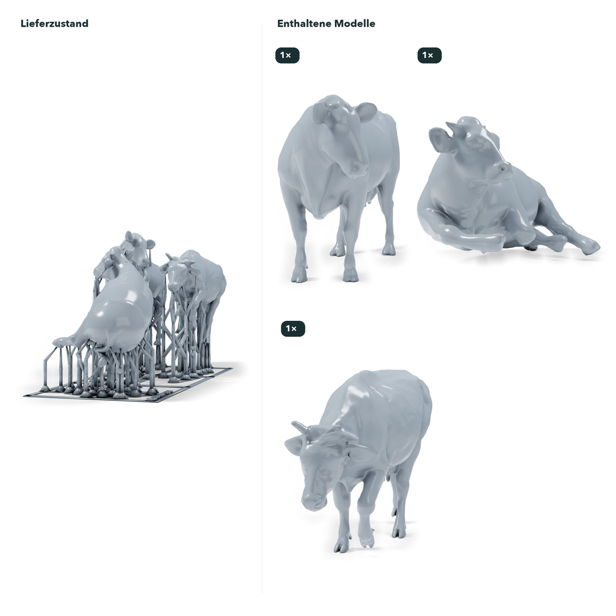 Diorama model-making product photo 1: Diorama miniature cattle: Three cows in standing, walking, and lying poses (h0_53)
