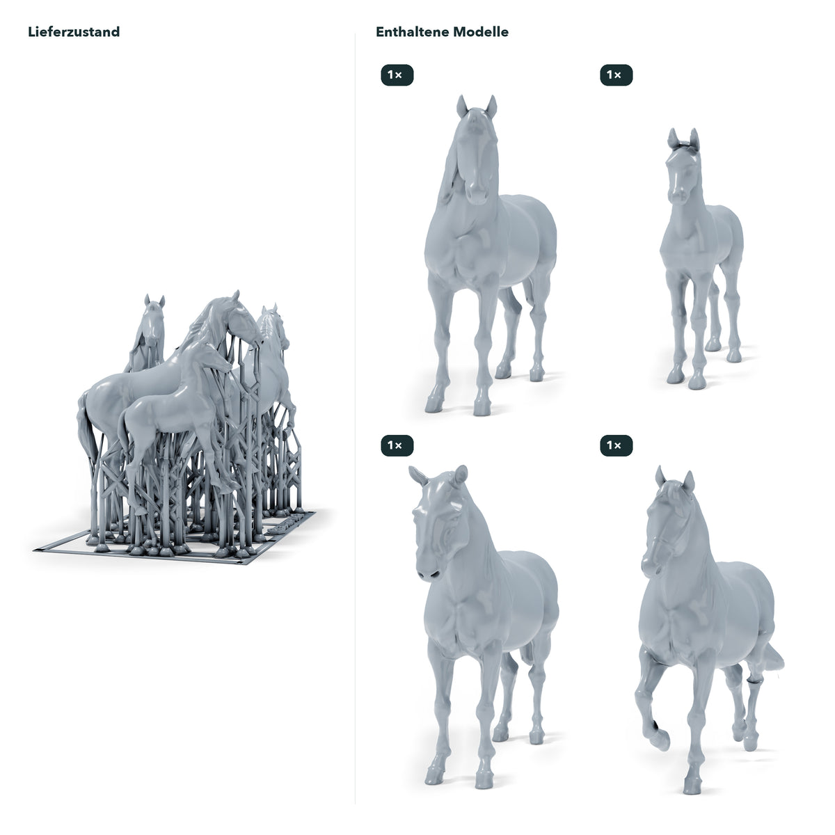 Diorama model-making product photo 1: Diorama miniature horses: Three horses and a foal (h0_54)