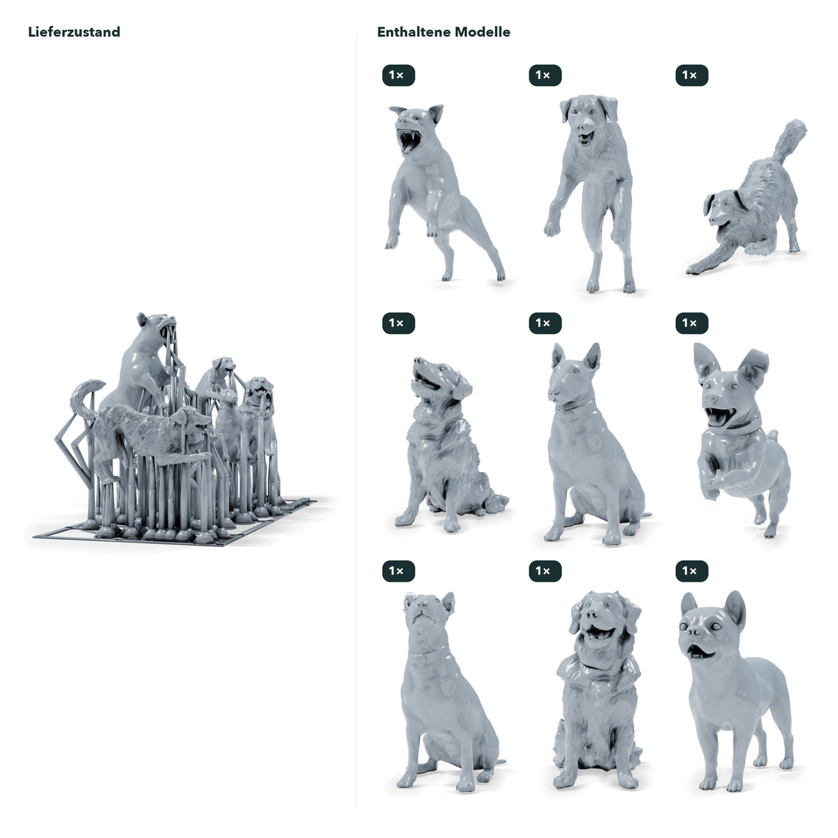 Diorama modeling product photo 1: Diorama miniature dogs: Nine dogs of different breeds and in various poses (h0_52)