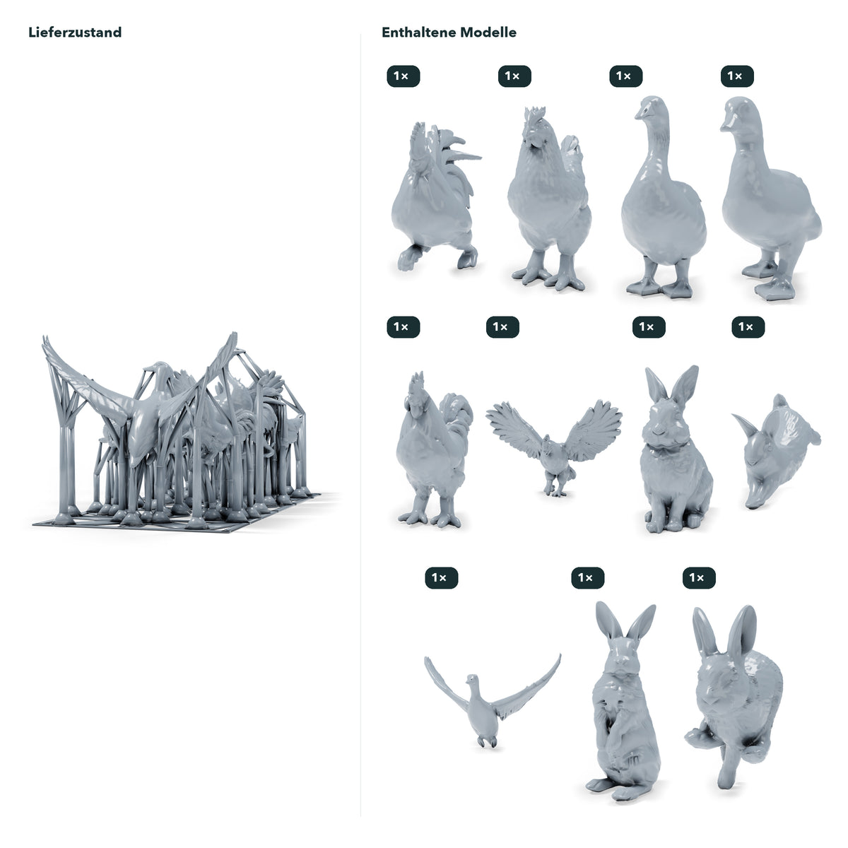 Diorama Model Building Product Photo 1: Farm Animal Diorama Miniatures: Chickens, Ducks, Goose and Rabbits (h0_51)