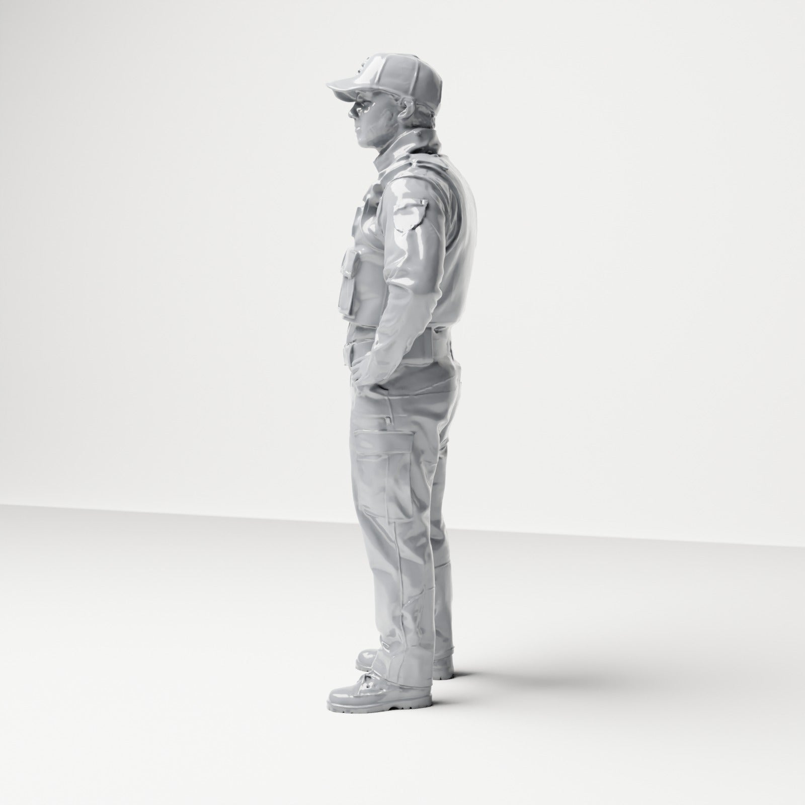 Diorama model building product photo 1: Standing figure: Policeman with cap & bulletproof vest (B022)
