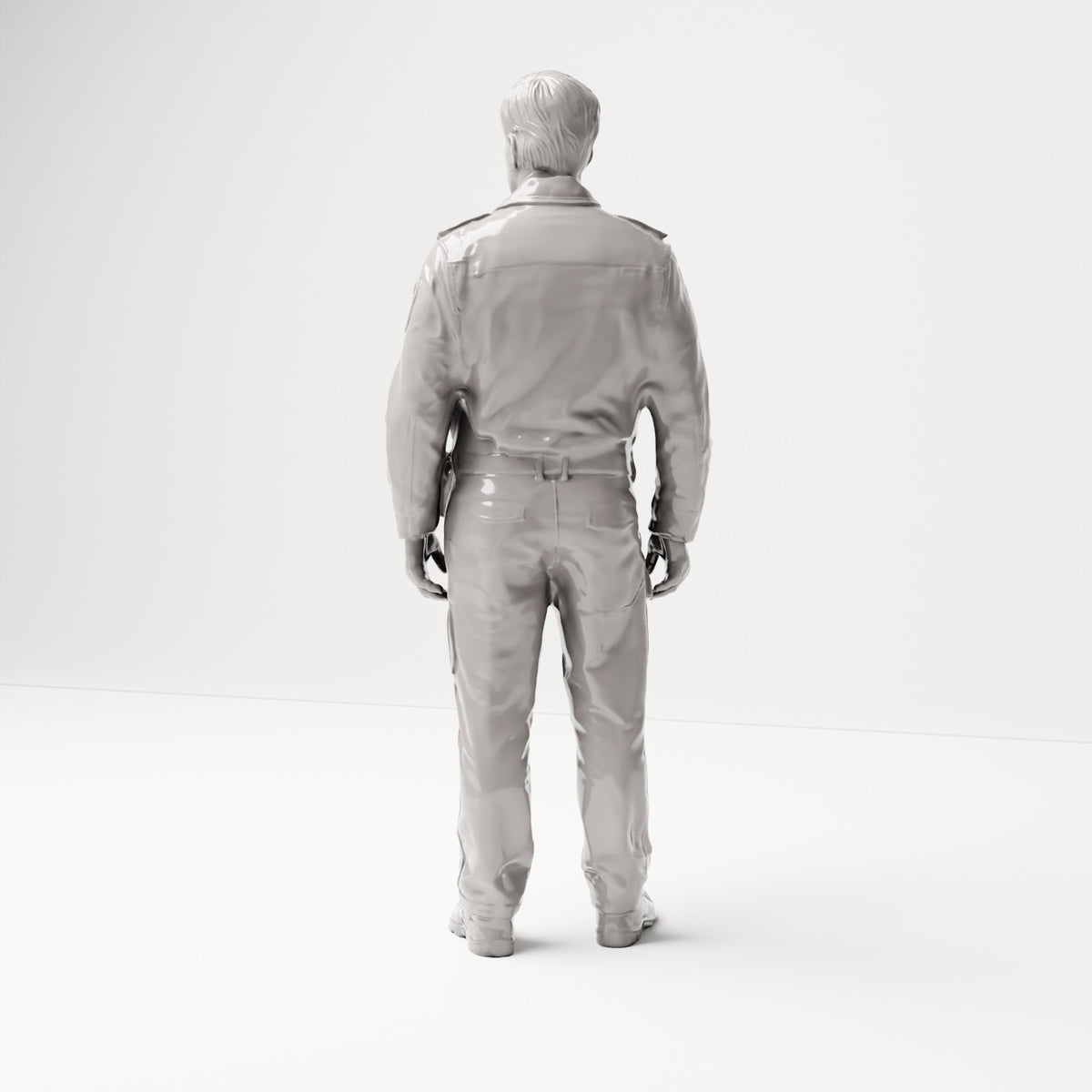 Stehende Figur: Polizeibeamte/r in moderner deutscher Uniform mit POLIZEI-Aufschrift (B025) - Rueckansicht