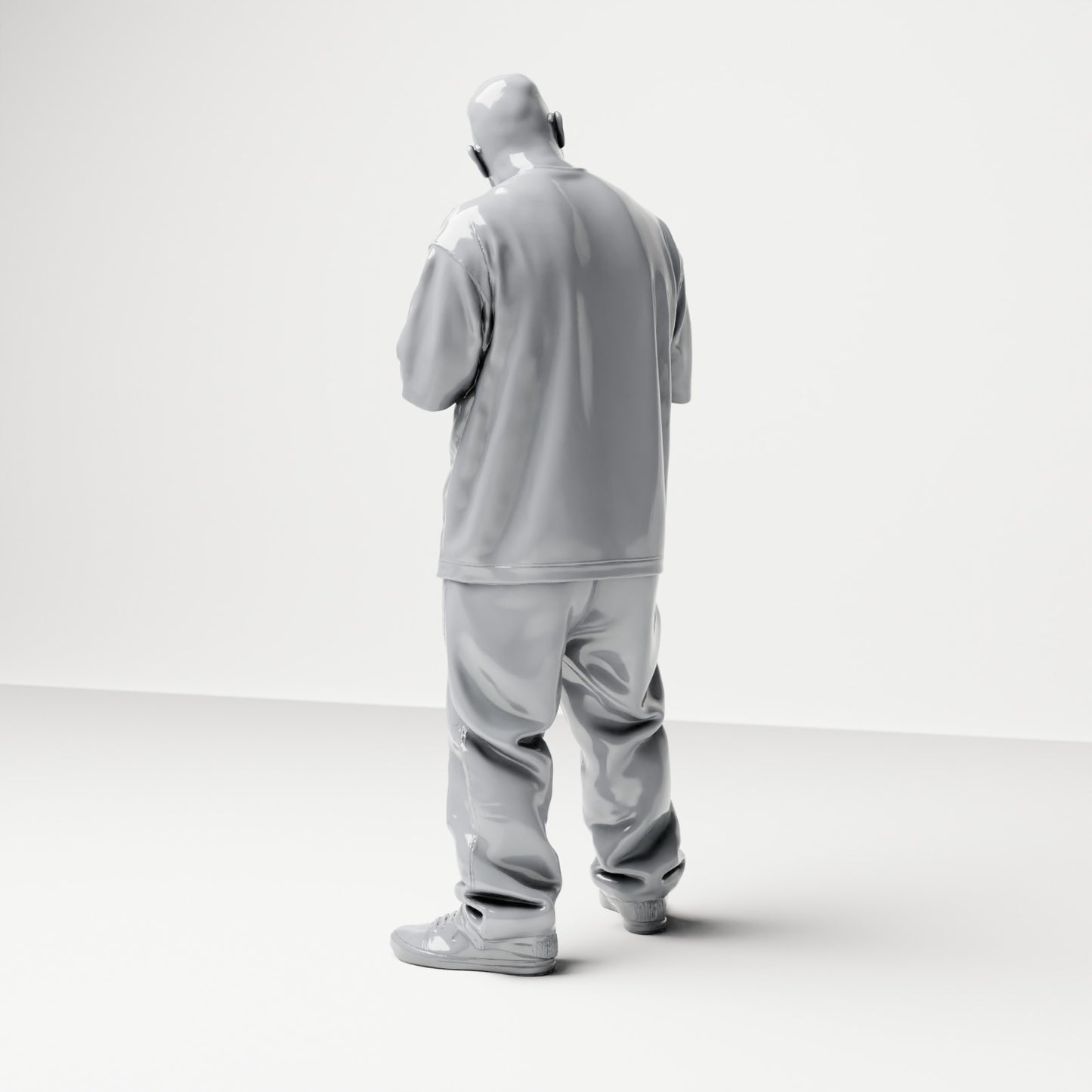 Diorama model building product photo 2: Standing figure: Man with sunglasses & chain, hands in front of chest, loose shirt & pants (B028)