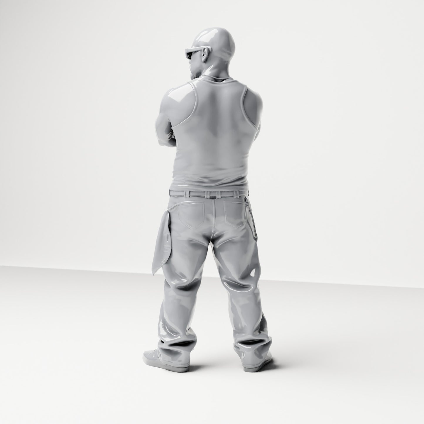 Diorama model building product photo 2: Standing figure: Person with crossed arms, sunglasses & sleeveless top, loose pants (B029)