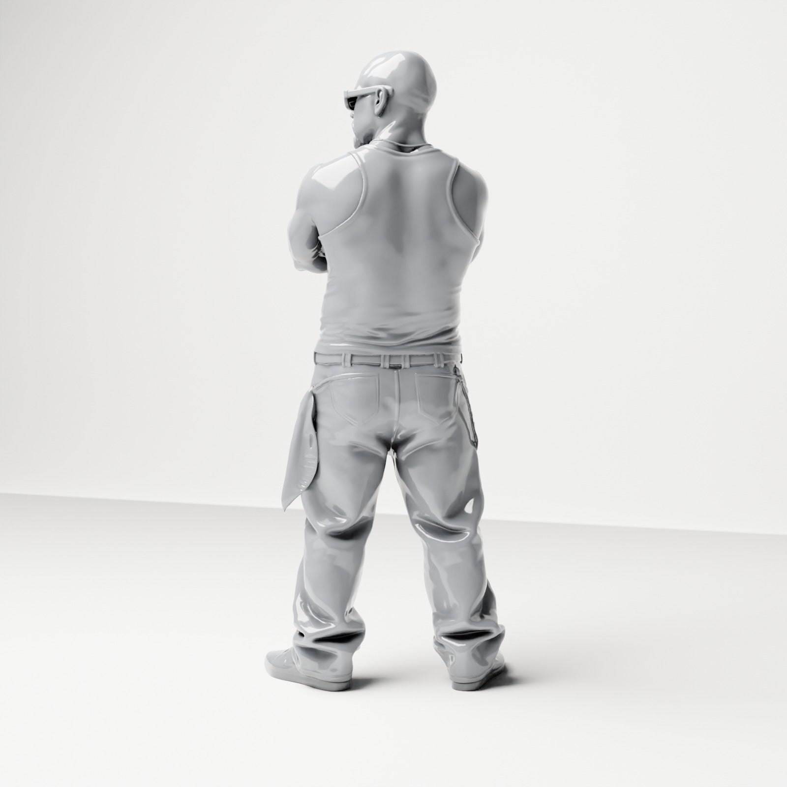 Diorama model building product photo 2: Standing figure: Person with crossed arms, sunglasses & sleeveless top, loose pants (B029)